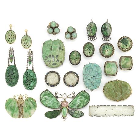 Appraisal: Group of Gold Carved Jade and Turquoise Jewelry Estimate -