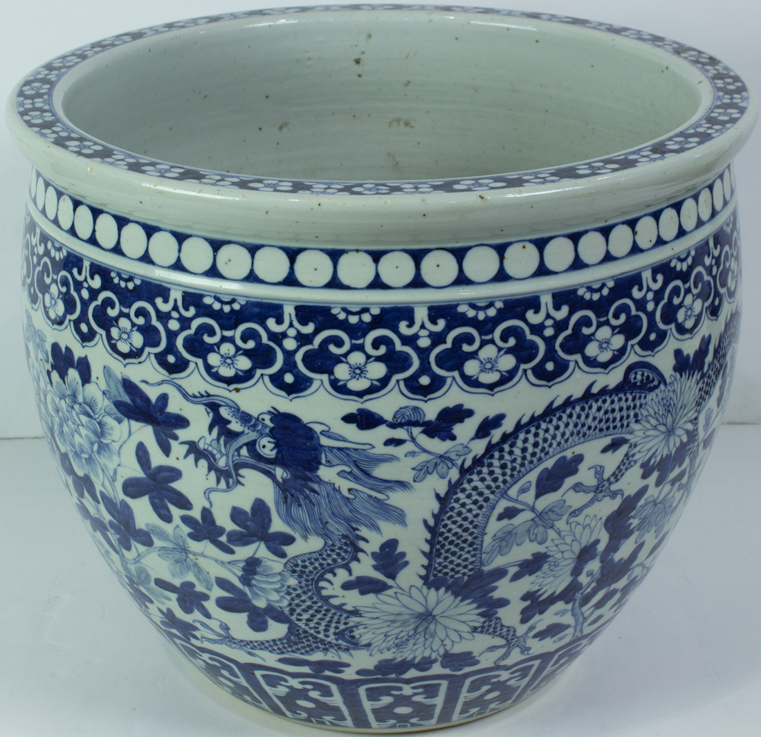 Appraisal: UNDERGLAZE BLUE FISH BOWL Underglaze blue fish bowl decorated with