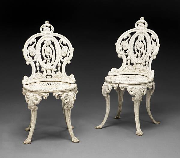 Appraisal: A set of six Victorian cast iron garden chairs late