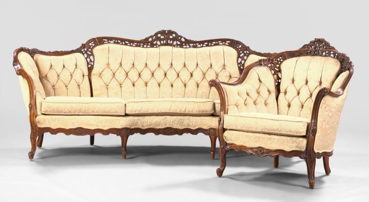 Appraisal: Two-Piece Rococo Revival Pierce-Carved and Stained Walnut Parlor Suite ca