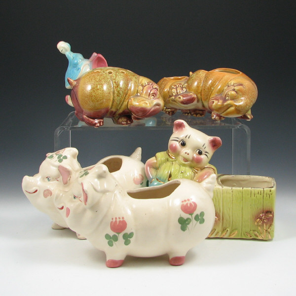 Appraisal: Hull Novelty - Hippos Pigs Elephants Lot of seven Novelty