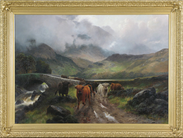 Appraisal: H R HALL OIL ON CANVAS British - Highland cattle