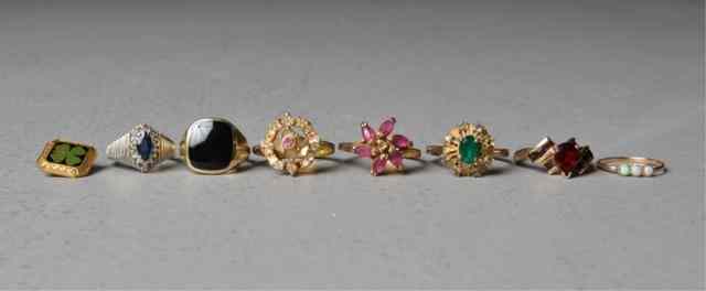 Appraisal: Gold Filled Or Plated Rings And A PinSeven gold filled