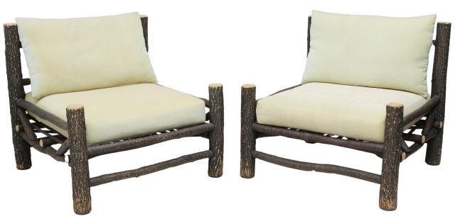 Appraisal: pair Rustic natural log frame club chairs La Lune Collection