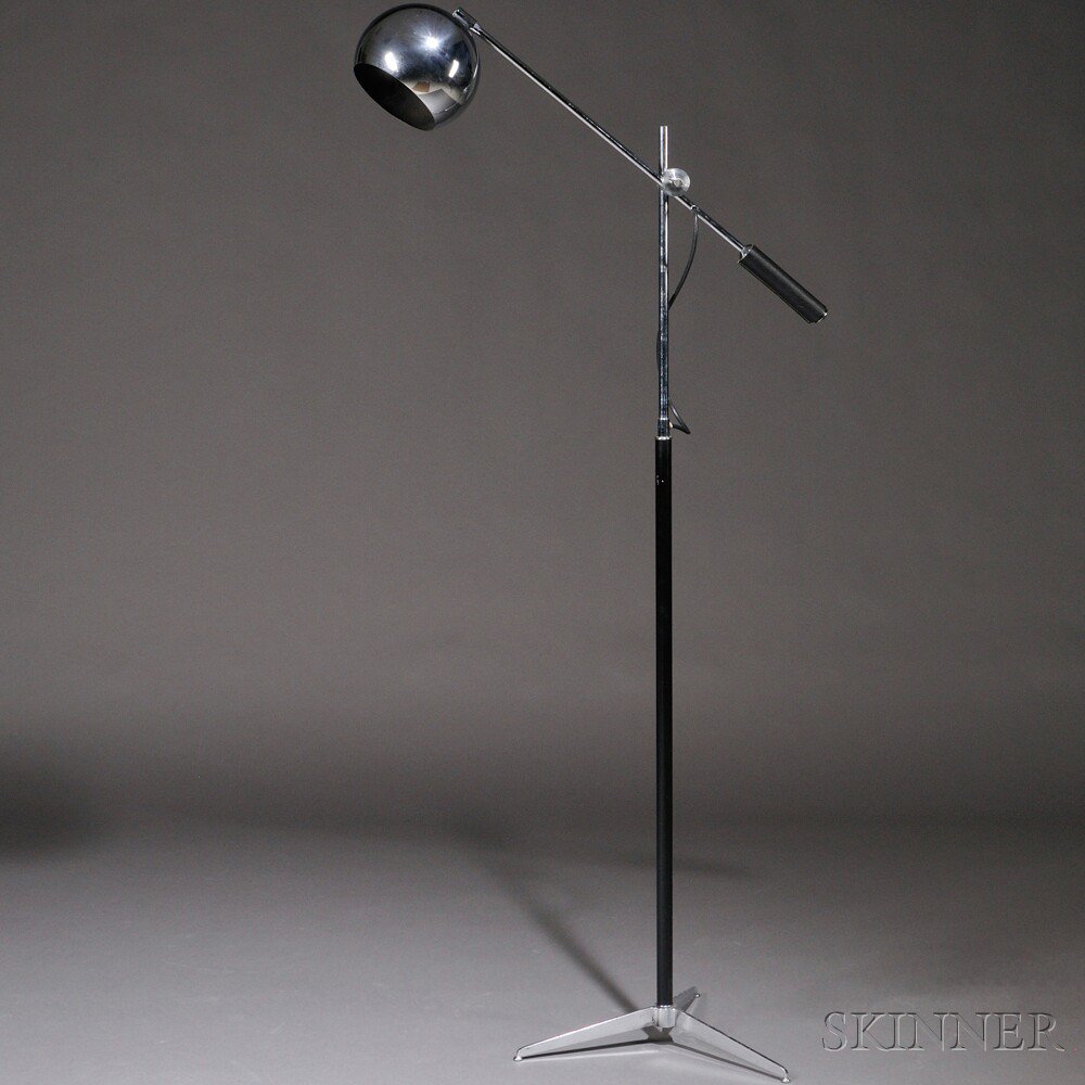 Appraisal: Italian Modern Floor Lamp Chromed and enameled metal leather Possibly