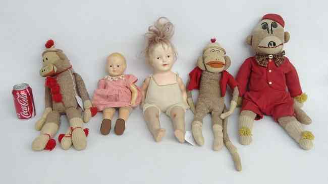 Appraisal: Doll lot including three monkey sock dolls composition Effanbee ''