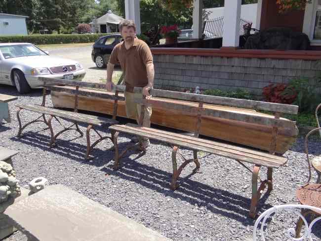 Appraisal: Pair wood and iron outdoor benches '' Length One as