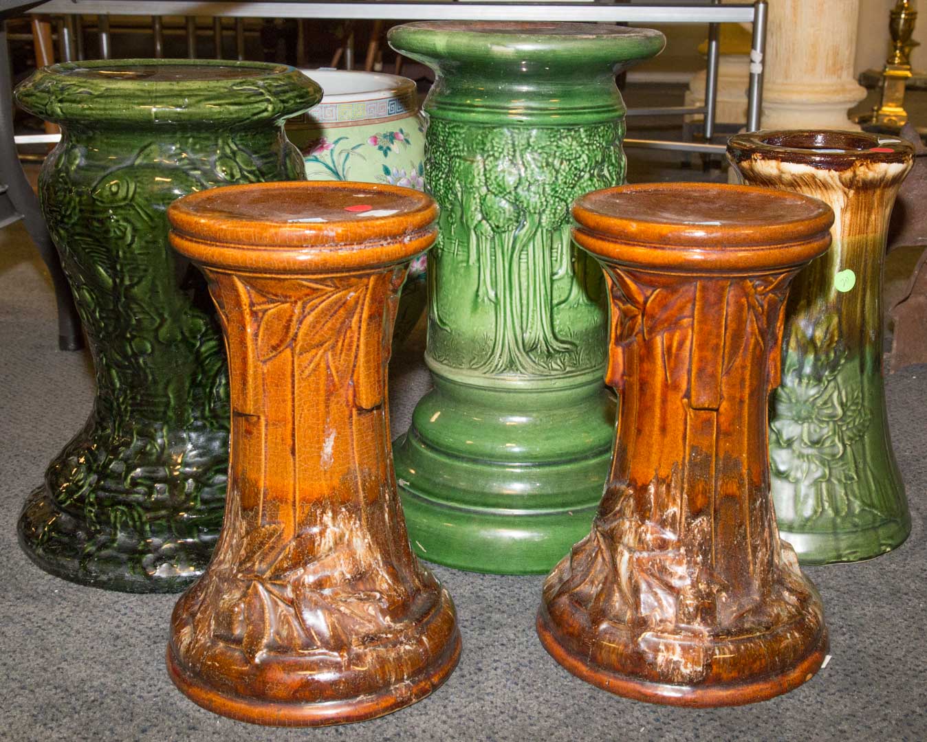 Appraisal: Five art pottery pedestals