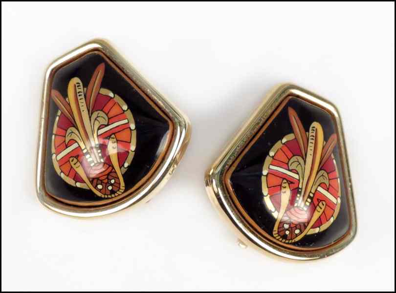 Appraisal: PAIR OF HERMES ENAMEL EARCLIPS With box Condition Overall excellent