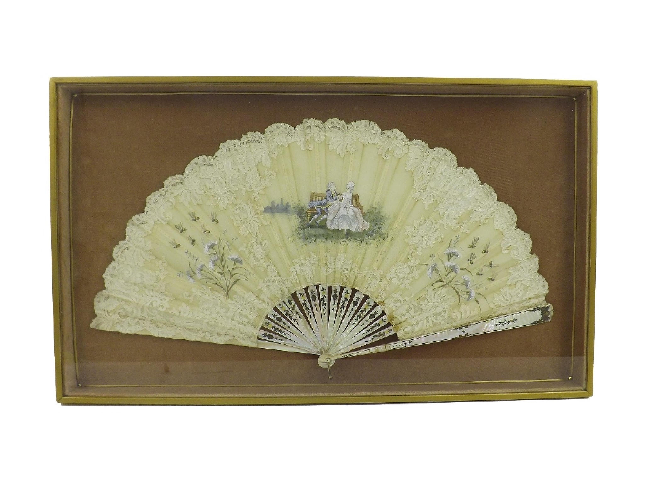 Appraisal: th century French mother of pearl and silk lacework fan