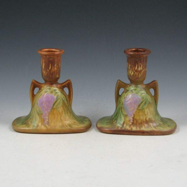 Appraisal: Roseville Wisteria - candleholders in brown Each is marked with