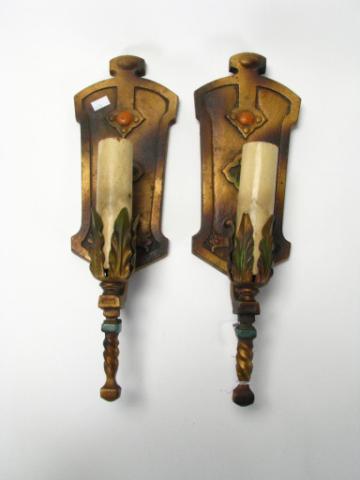 Appraisal: Pair of Art Deco Cast Metal Wall Sconces electric style