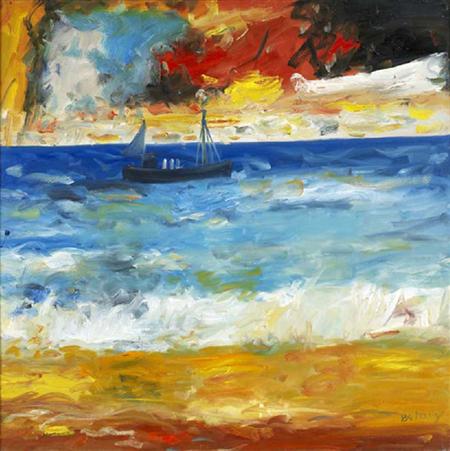 Appraisal: JOHN BELLANY SCOTTISH B TRAWLER Signed oil on canvas cm