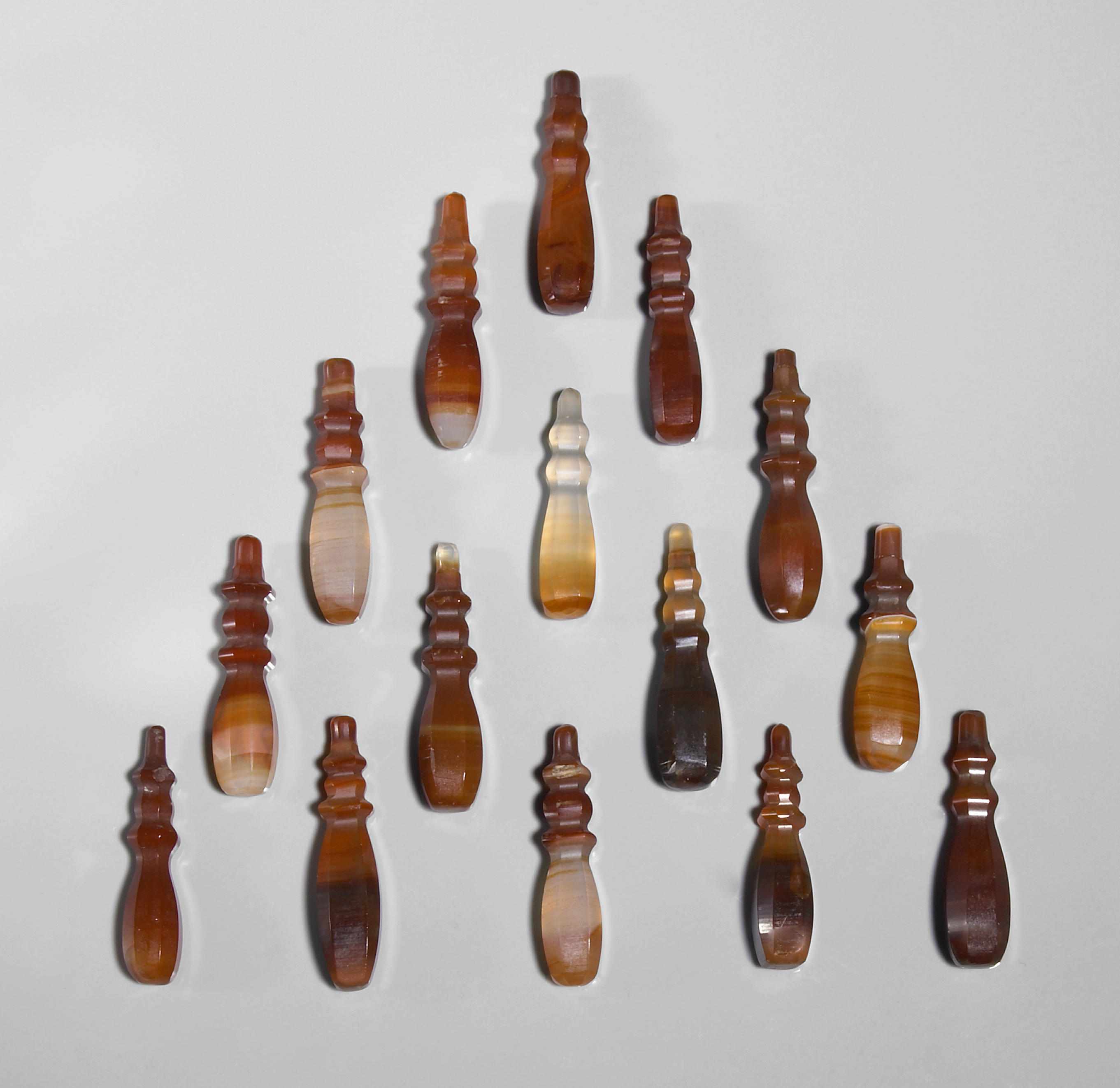 Appraisal: Fifteen Carnelian Agate Hand-carved Handles Idar-Oberstein Germany Known for five