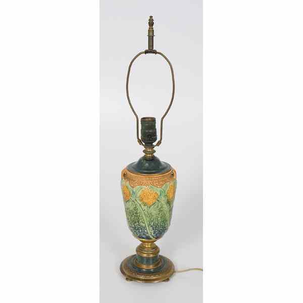 Appraisal: Roseville Pottery Sunflower Lamp American A Roseville factory sunflower lamp