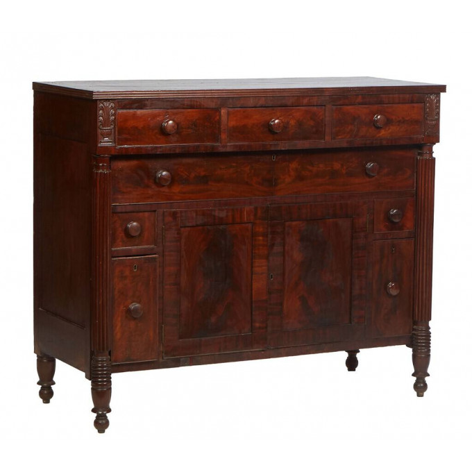 Appraisal: American Classical Carved Mahogany Sideboard th c the thick reeded