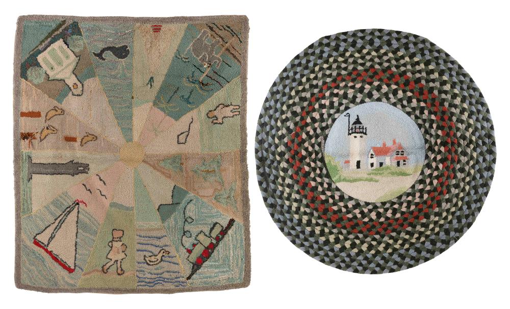 Appraisal: TWO CAPE COD-THEMED HOOKED RUGS TH CENTURYTWO CAPE COD-THEMED HOOKED