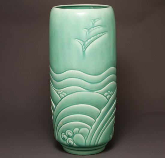 Appraisal: Spode Royal Jade ceramic vase circa stylized relief sailboats on