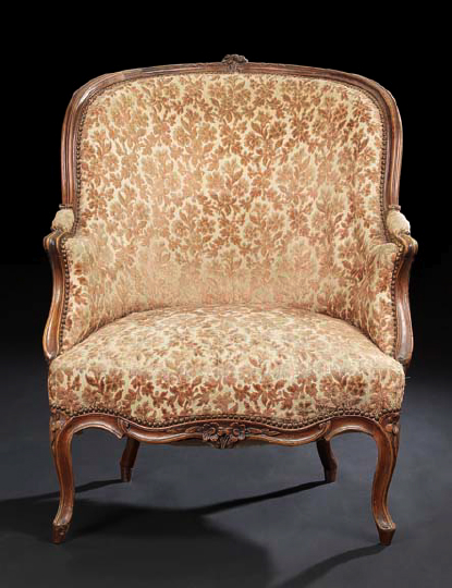 Appraisal: Transitional Louis XV into Louis XVI-Style Fruitwood Bergere late th