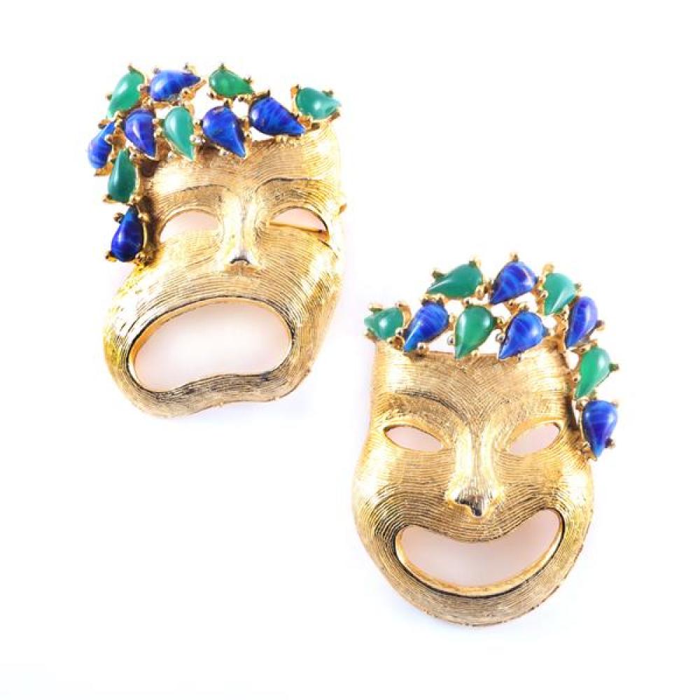 Appraisal: PAULINE RADER PAIR TEXTURED GOLD TONE FIGURAL PIN BROOCHES COMEDY