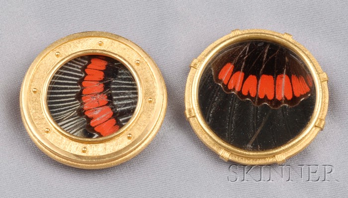 Appraisal: Pair of kt Gold and Butterfly Wing Brooches Lilly Fitzgerald