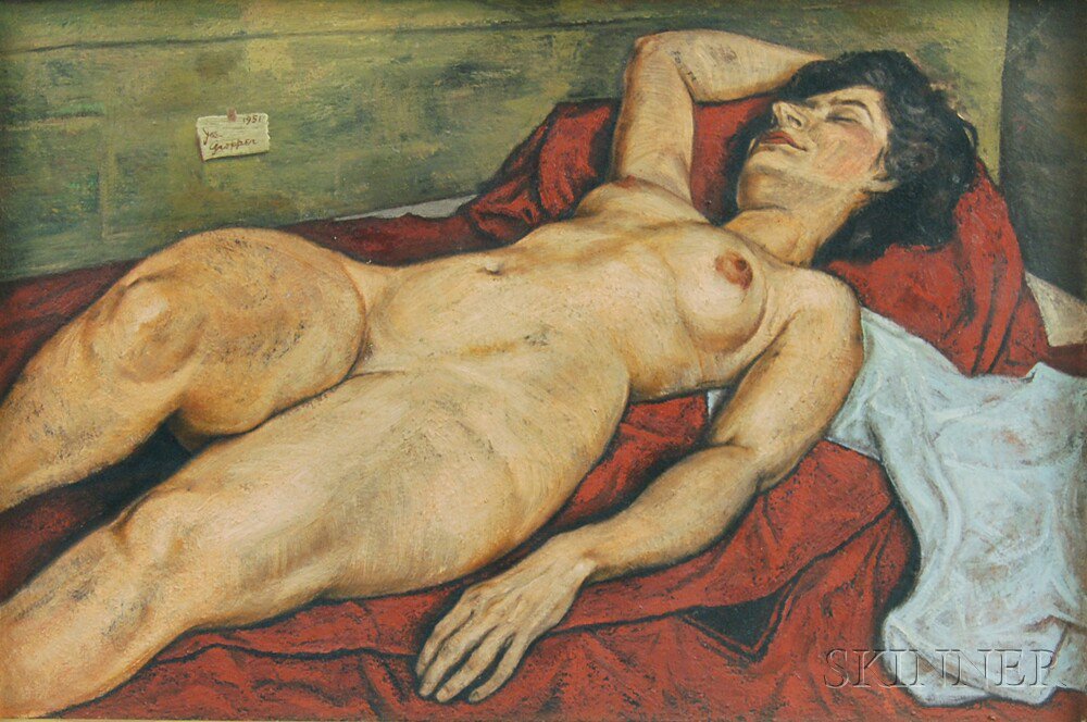 Appraisal: Joe Gropper American - Reclining Nude Signed and dated u