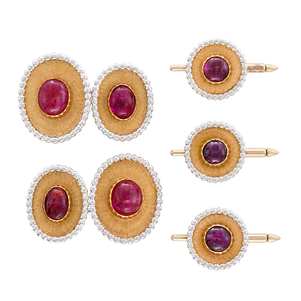 Appraisal: Two-Color Gold Cabochon Ruby and Diamond Dress Set Buccellati kt