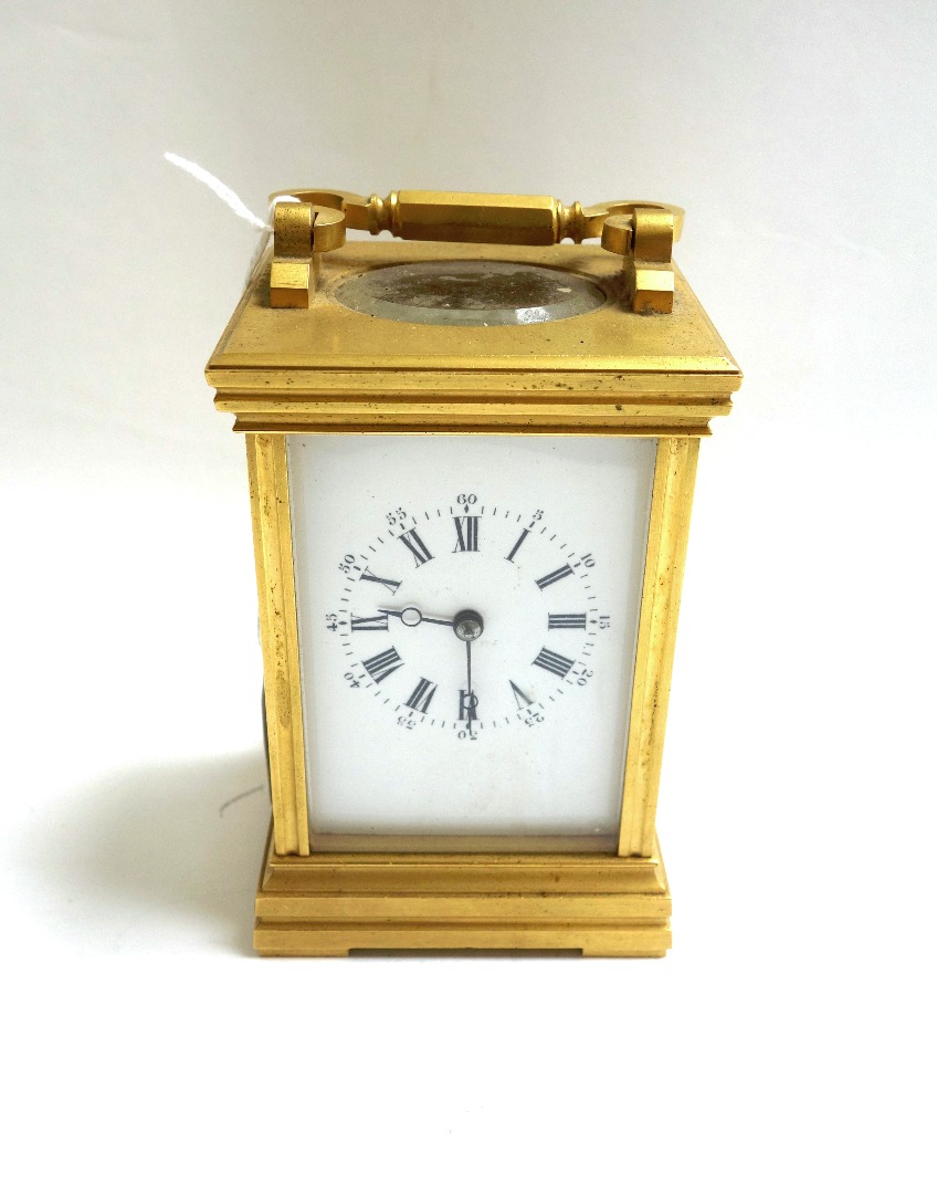 Appraisal: A gilt brass cased carriage clock th century the white