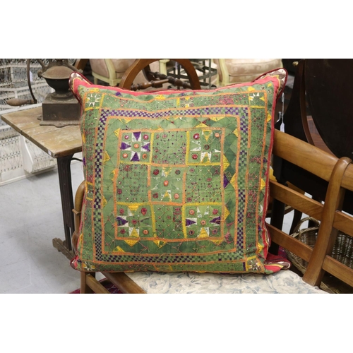 Appraisal: Large hand worked Indian cushion approx cm Sq