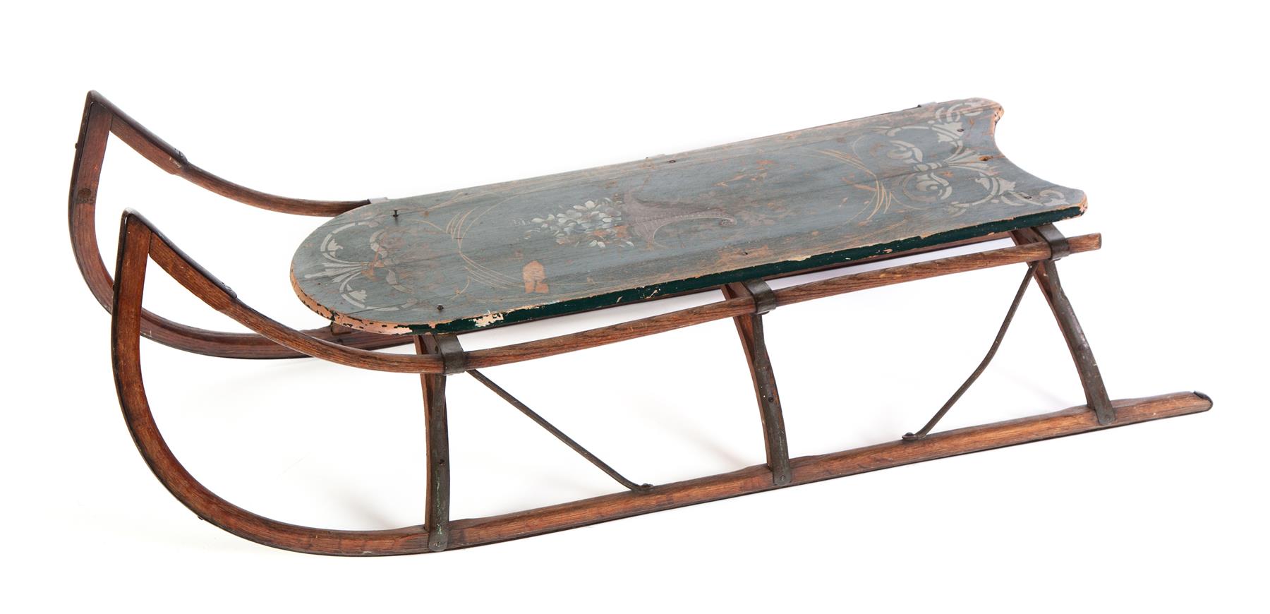 Appraisal: PAINTED CHILDS SLED American ca Iron rails and nicely painted