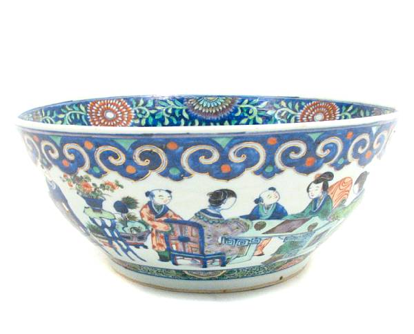 Appraisal: A Chinese polychrome decorated center bowl depicting young boys height