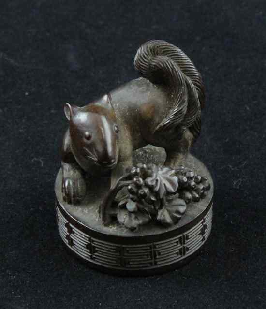 Appraisal: A hardwood ingio or seal-netsuke carved as a squirrel with