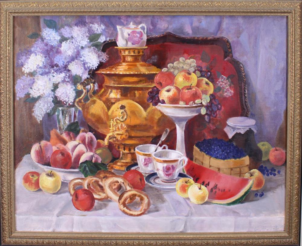 Appraisal: EDUARD GRIGORIEV Russia b oil on canvas table-top still-life with