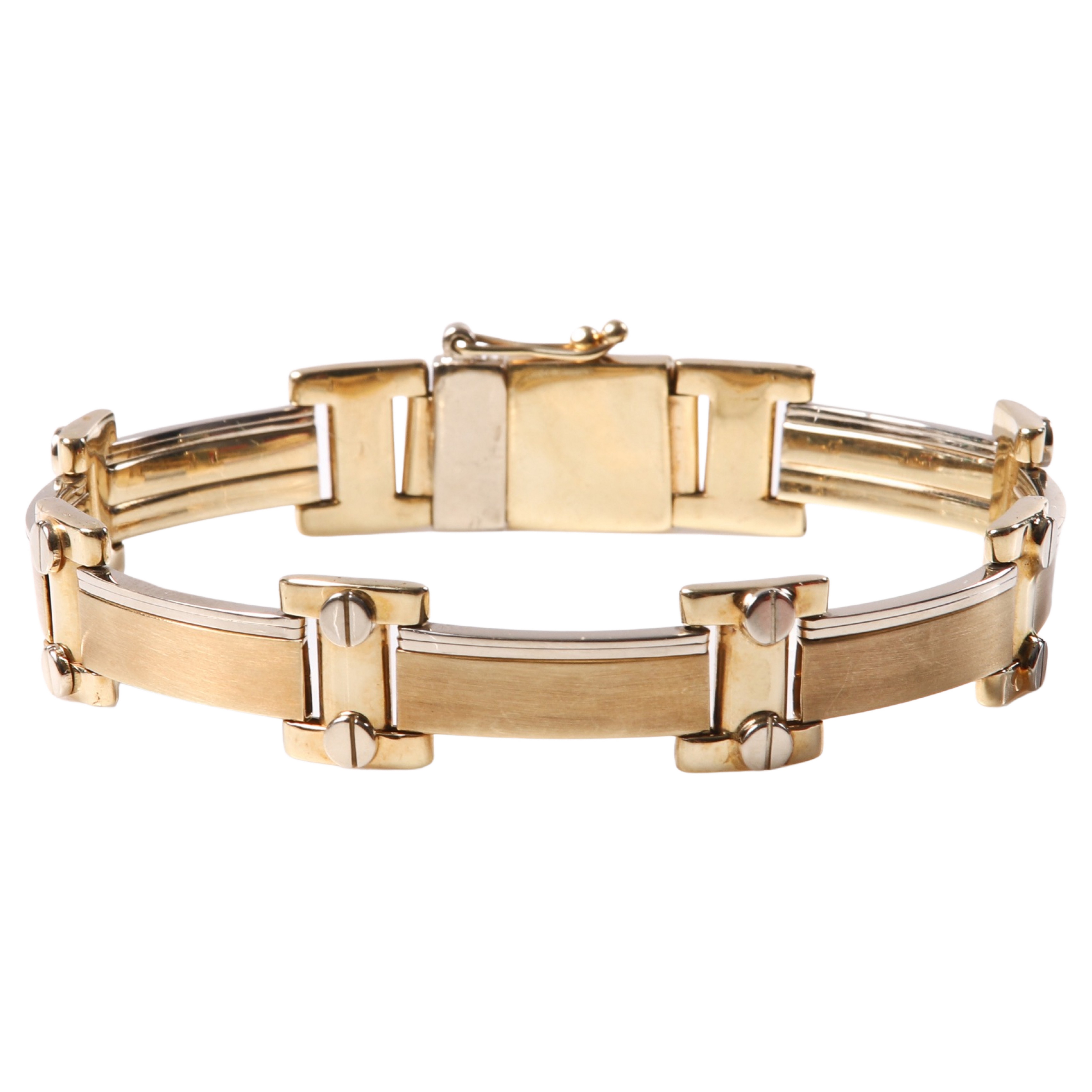 Appraisal: K Gold link bracelet brushed yellow and white gold link