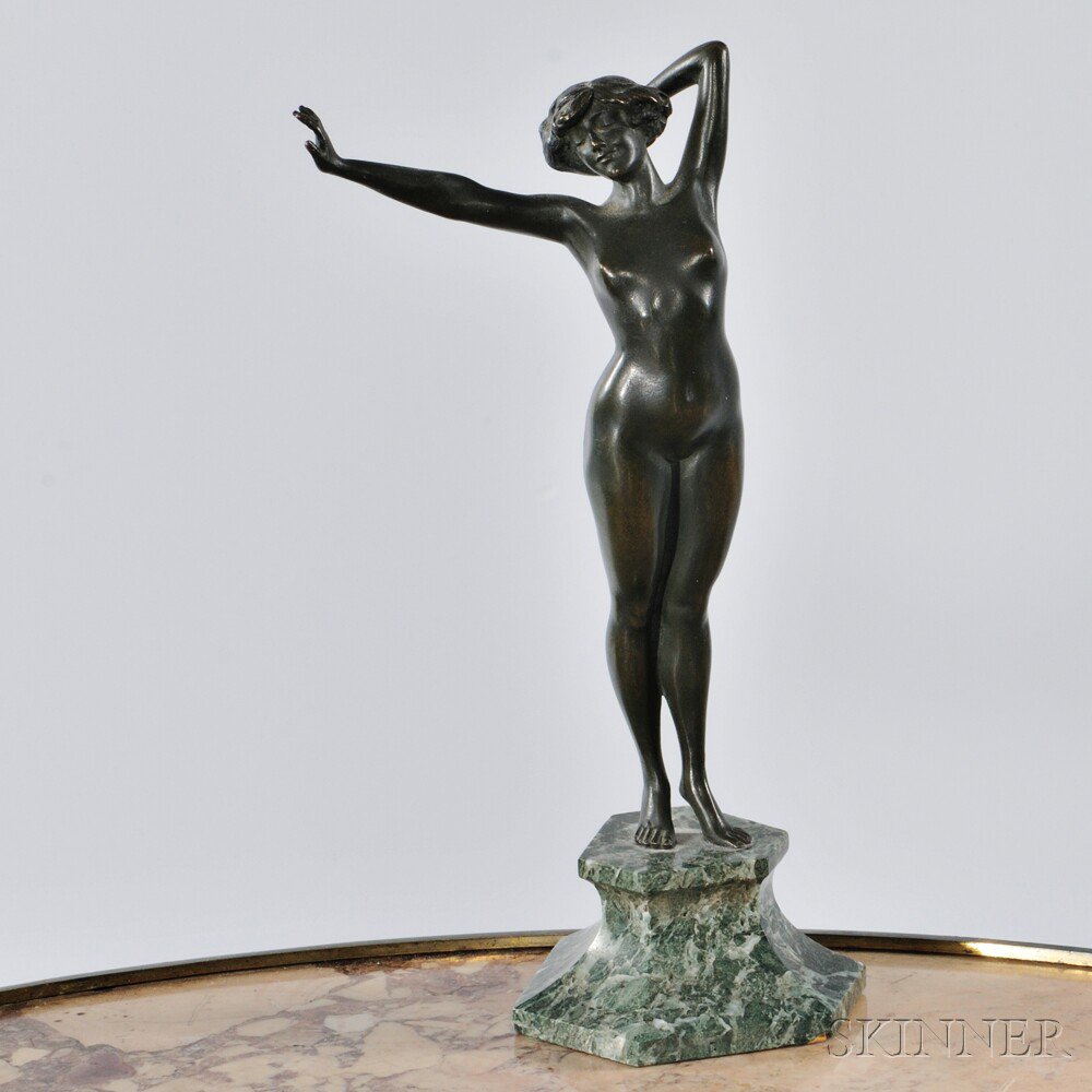 Appraisal: Continental Bronze Figure of a Nude Maiden probably Austria late