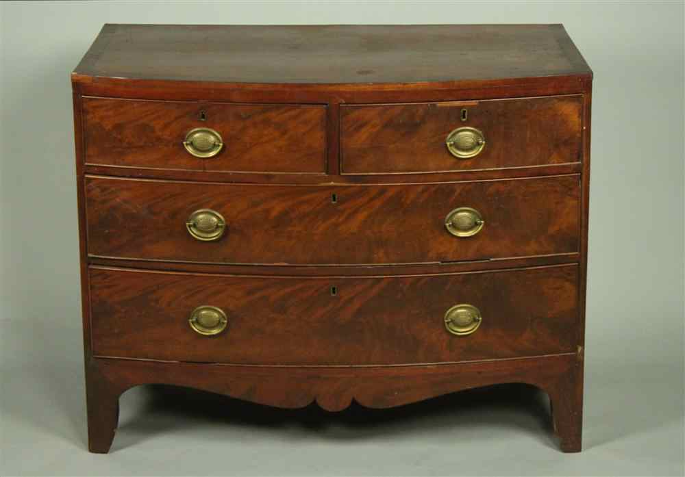 Appraisal: REGENCY BOW FRONT MAHOGANY CHEST OF DRAWERS having a top