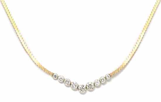 Appraisal: A Karat Yellow Gold and Diamond Necklace containing nine round