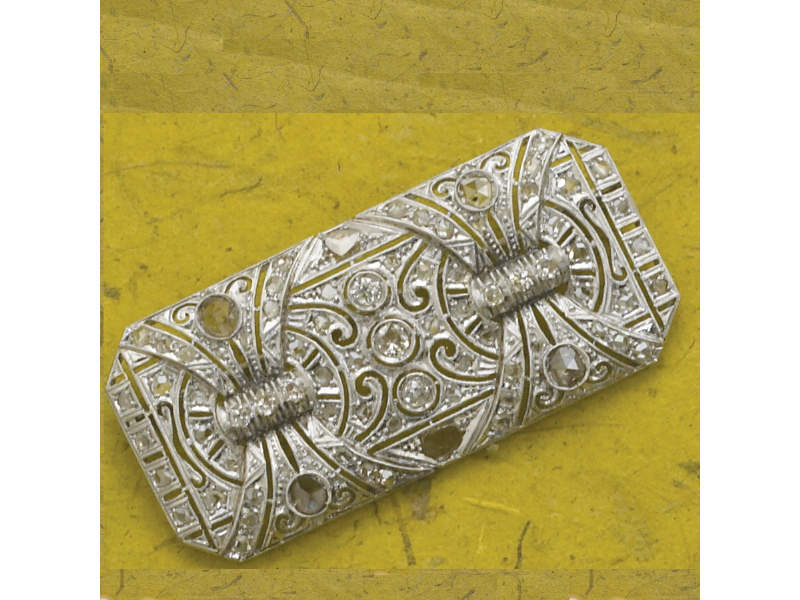 Appraisal: ART DECO STYLE RECTANGULAR BROOCH Platinum with old rose cut