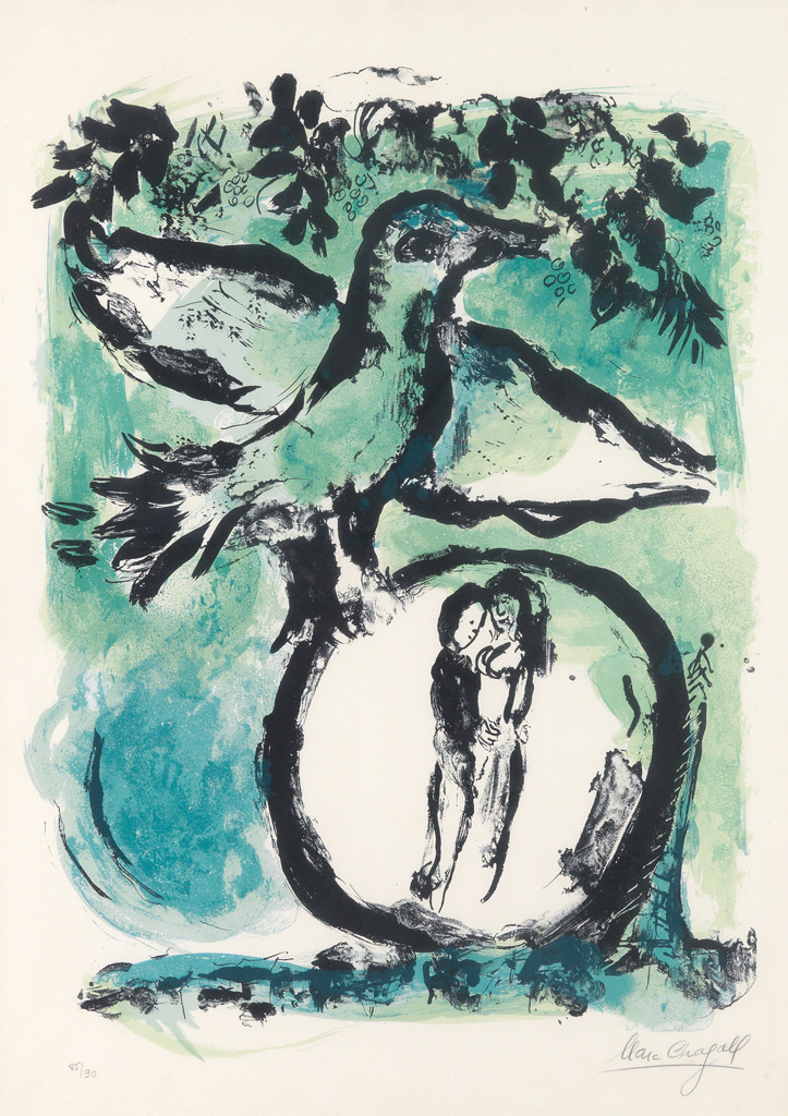 Appraisal: MARC CHAGALL L'oiseau vert Color lithograph x mm x inches