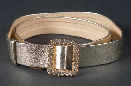 Appraisal: Chanel gold metallic leather ladies belt decorated with a rhinestone