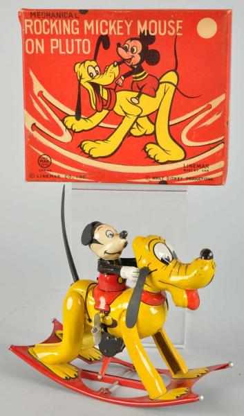 Appraisal: Tin Linemar Disney Rocking Mickey On Pluto Toy Description Japanese