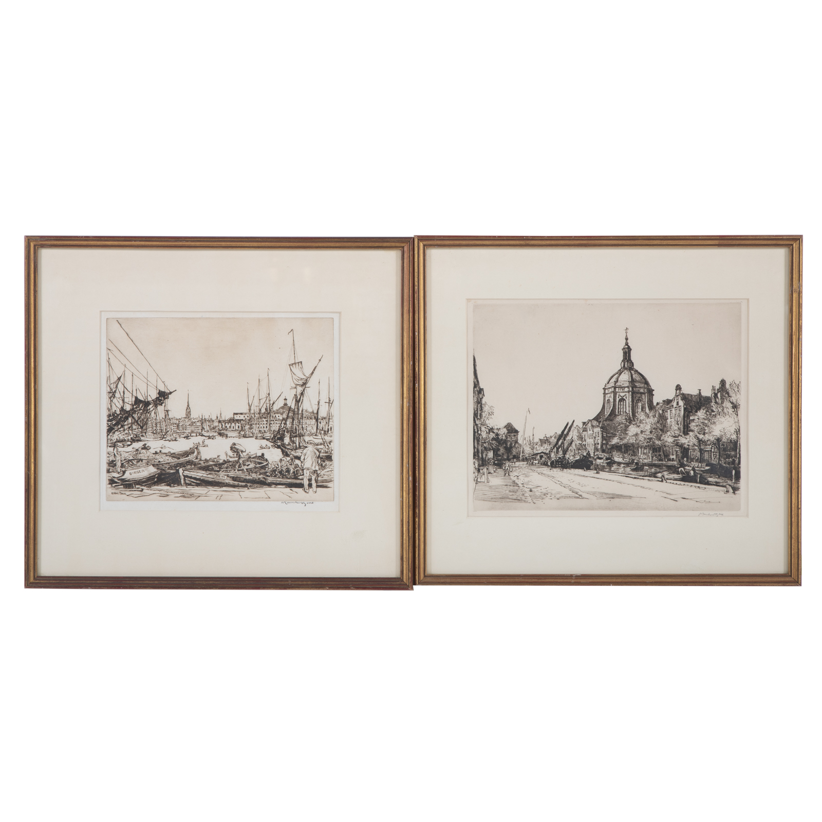 Appraisal: DAVID MUIRHEAD BONE TWO FRAMED ETCHINGS British - Leyden etching