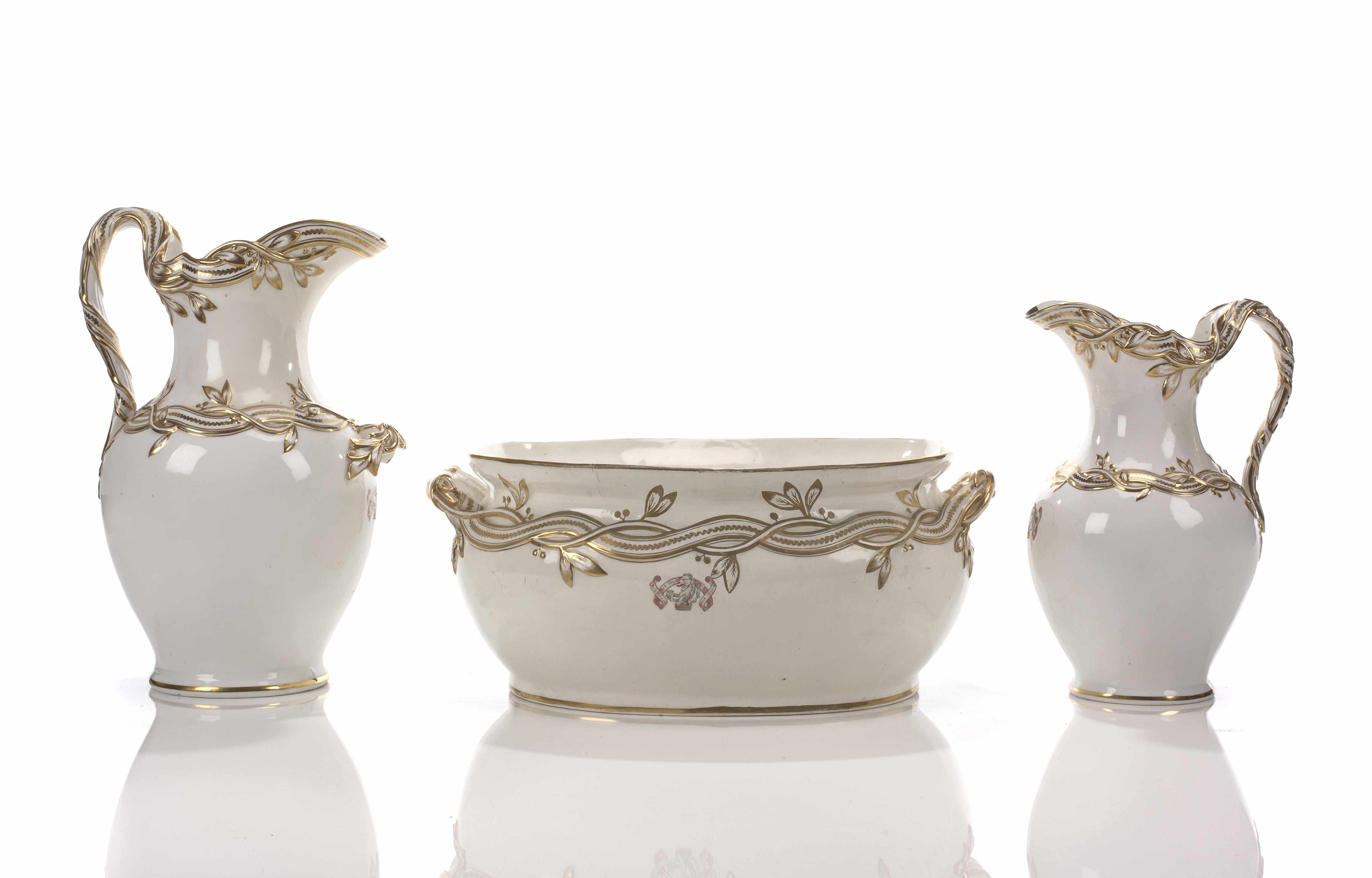 Appraisal: Three Victorian gilt decorated earthenware bathing vessels retailed by Daniells