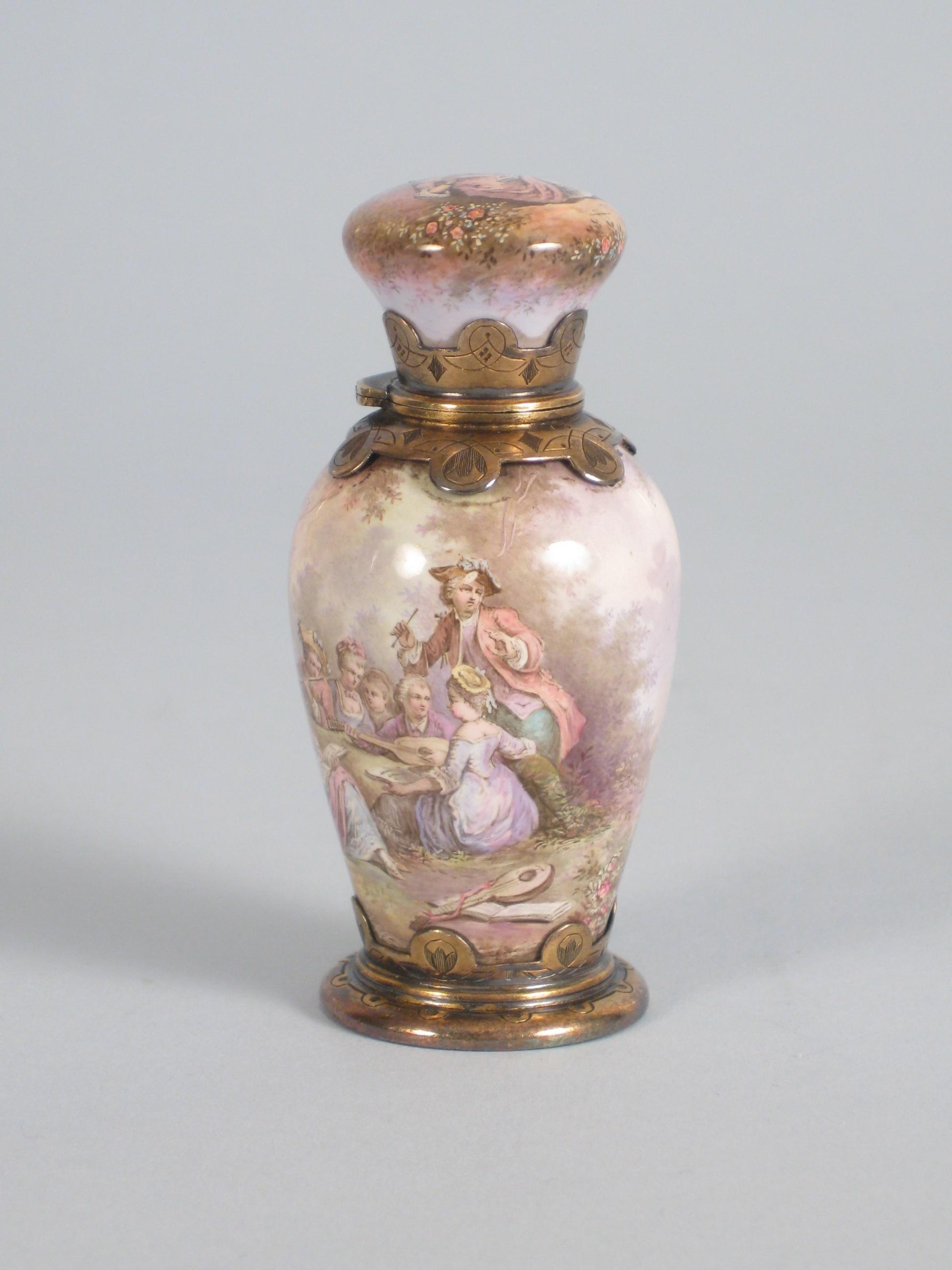 Appraisal: A French porcelain baluster Scent Bottle finely painted with Watteau