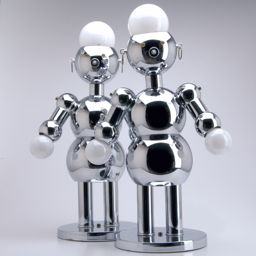 Appraisal: TORINO Pair of chrome Robot lamps with moveable parts light