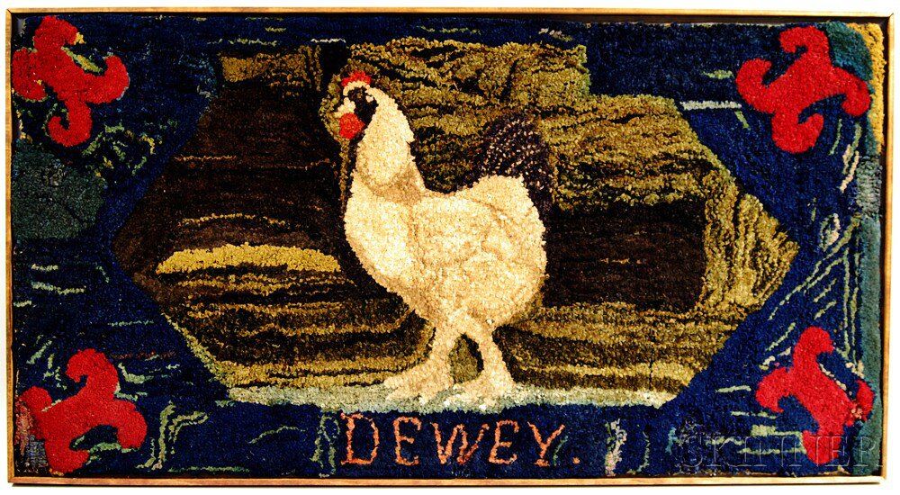 Appraisal: Hooked Rug with a Rooster th century the central lozenge