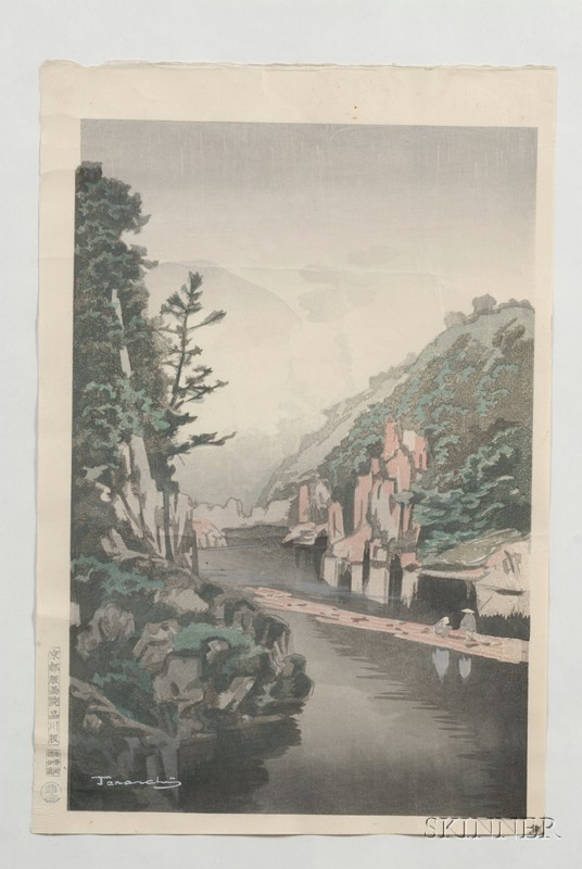 Appraisal: Terauchi Manjiro Rafters on a Stream through a Gorge signed