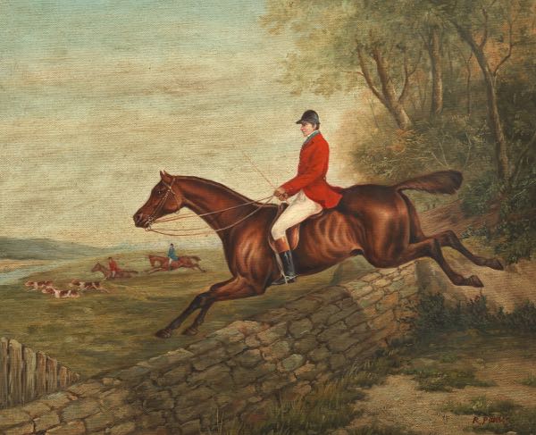 Appraisal: BRITISH SCHOOL TH CENTURY x image English Fox Hunting Oil