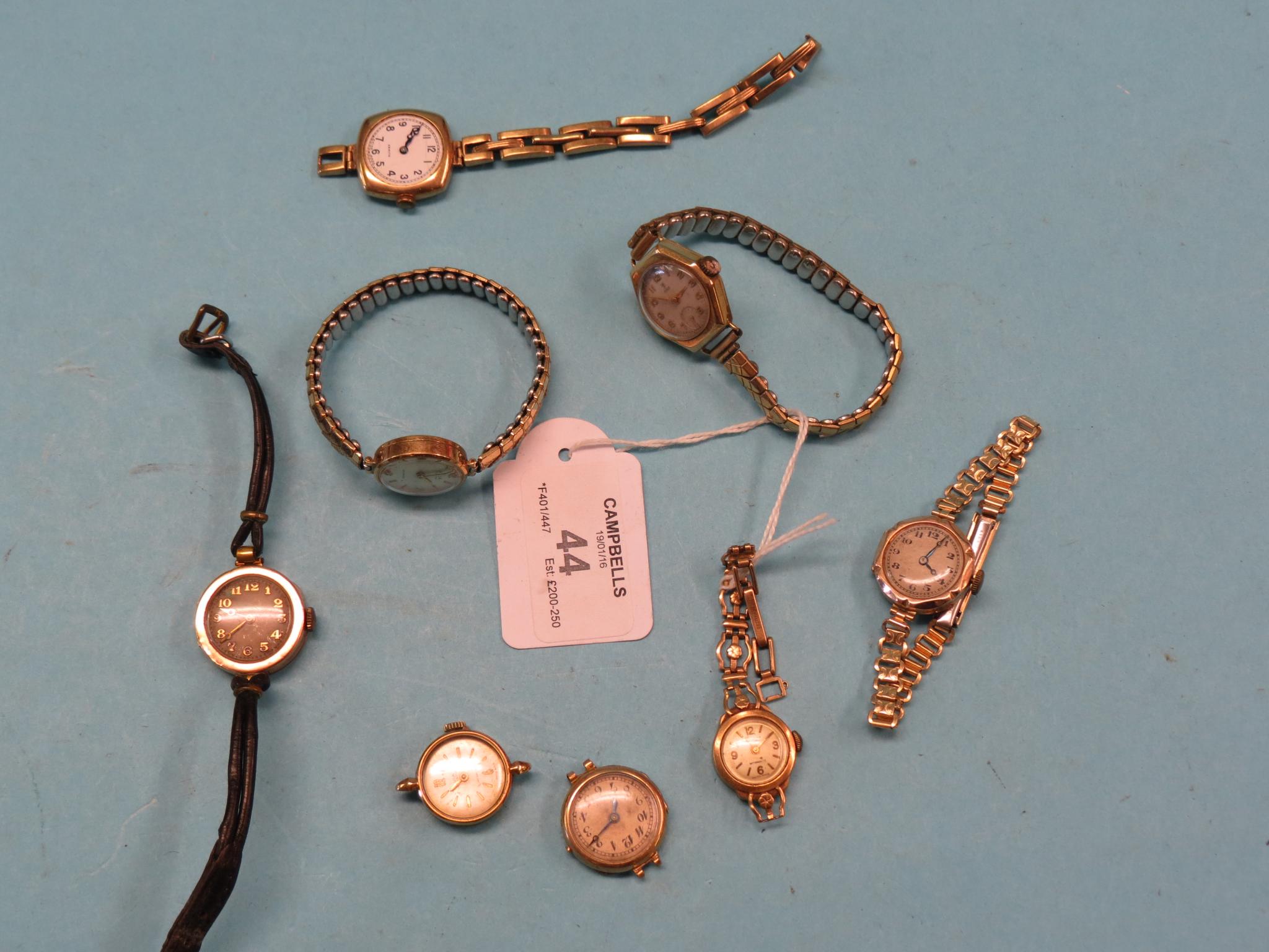 Appraisal: Eight various lady's ct gold wristwatches