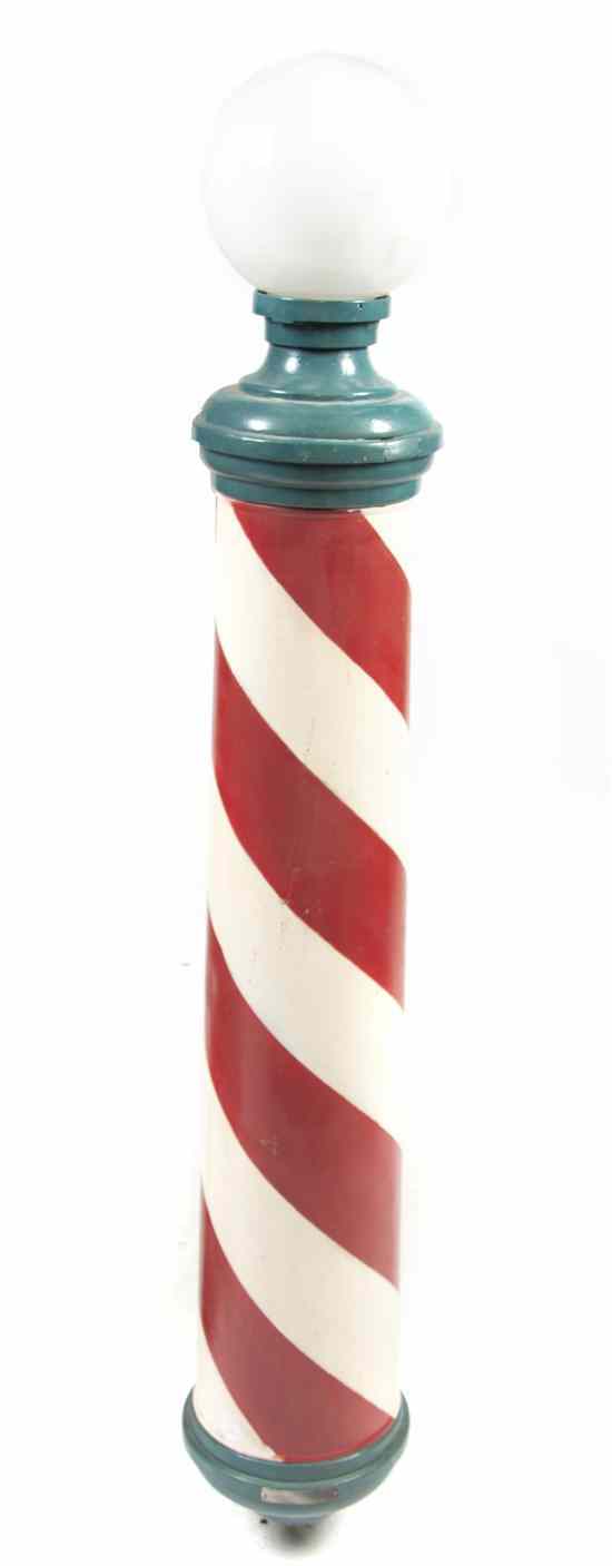 Appraisal: An American Painted Metal Barber Pole having red and white